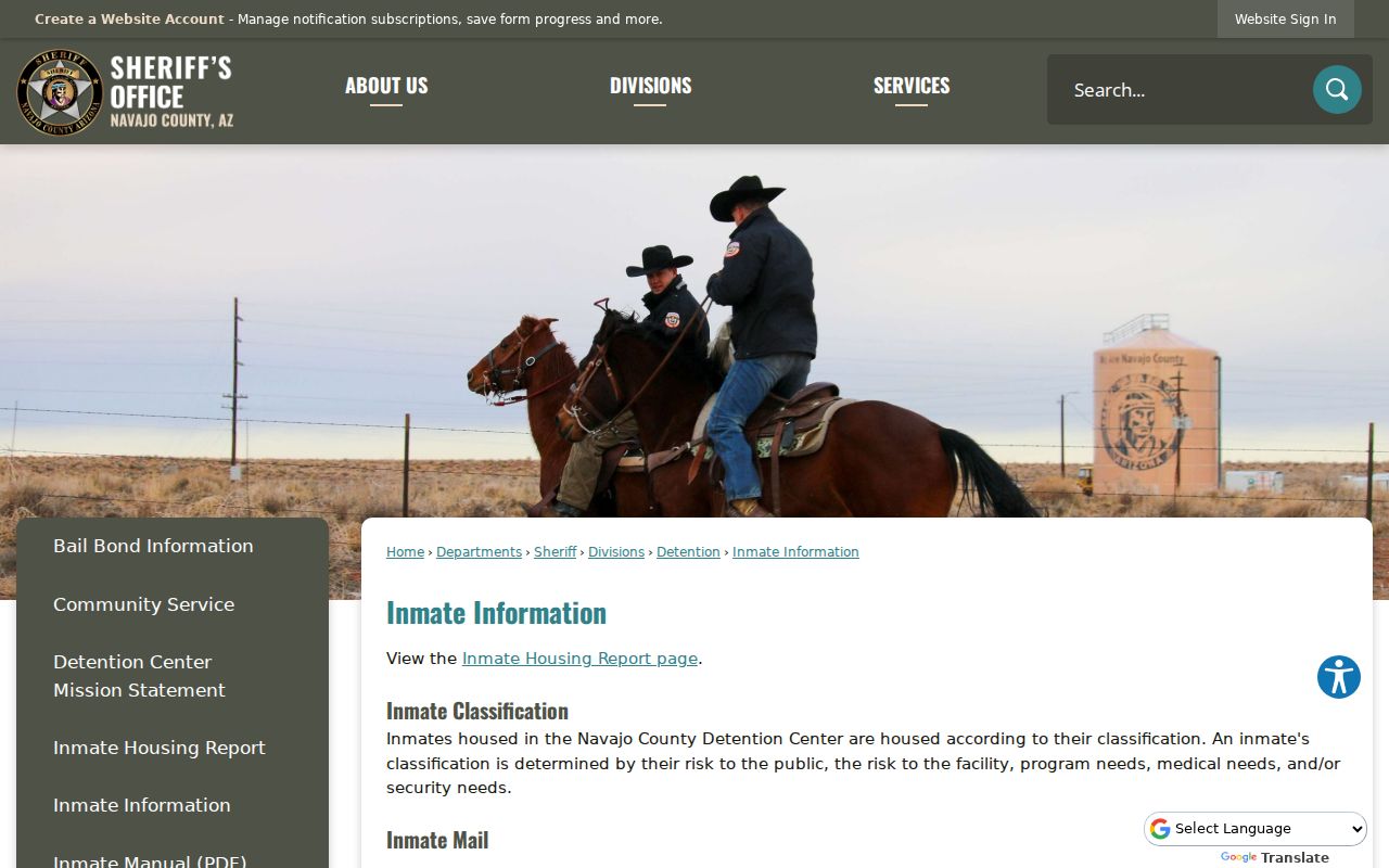 Navajo County arrest history inmate information page