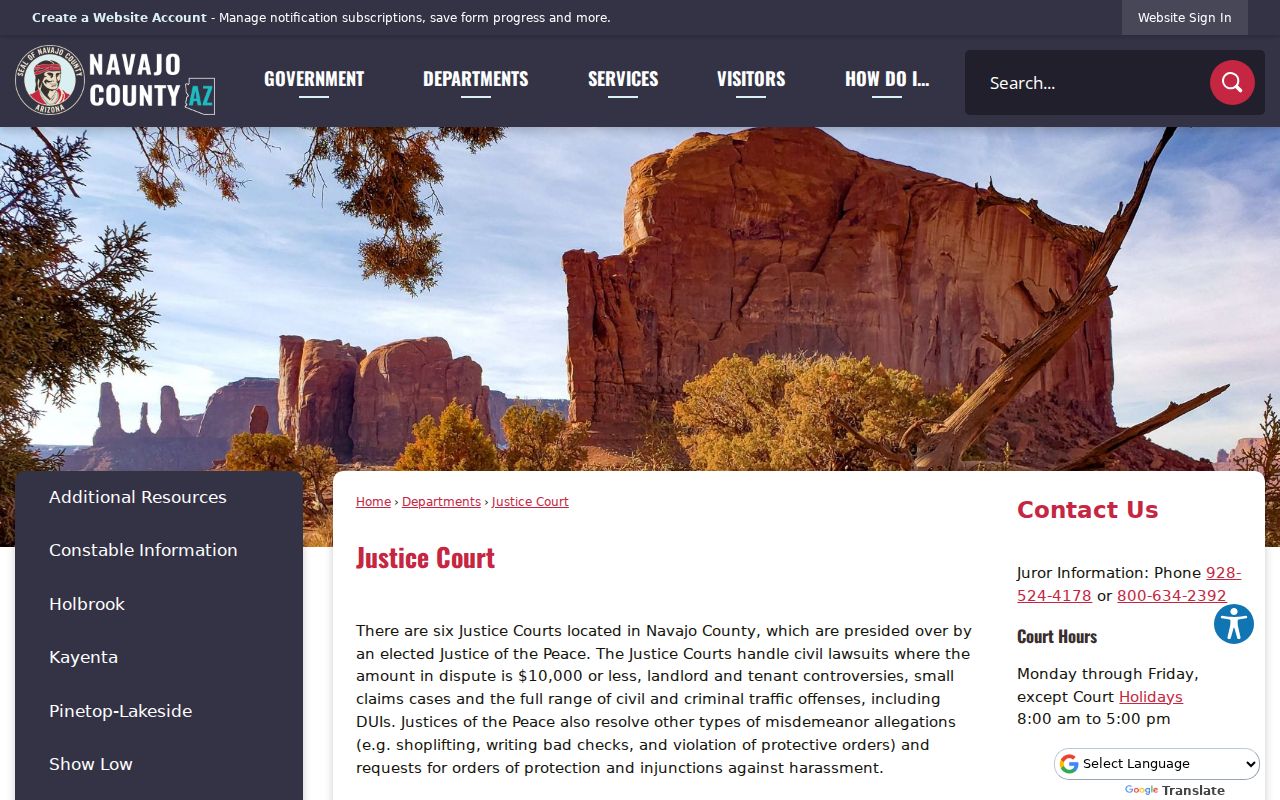 Navajo County criminal court case justice court index