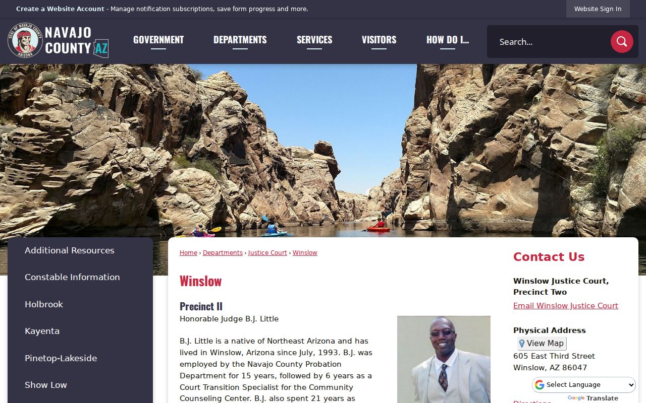 Winslow Justice Court service page for Navajo County criminal cases