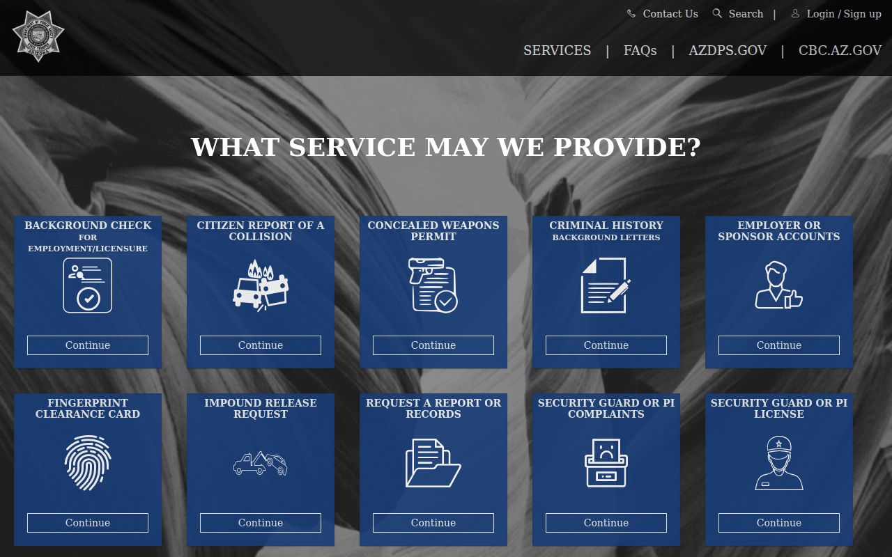 Arizona DPS portal for Navajo County criminal history services