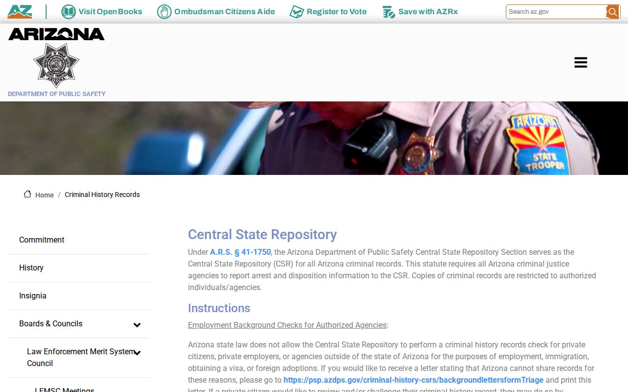 AZDPS criminal history record review information for Navajo County residents