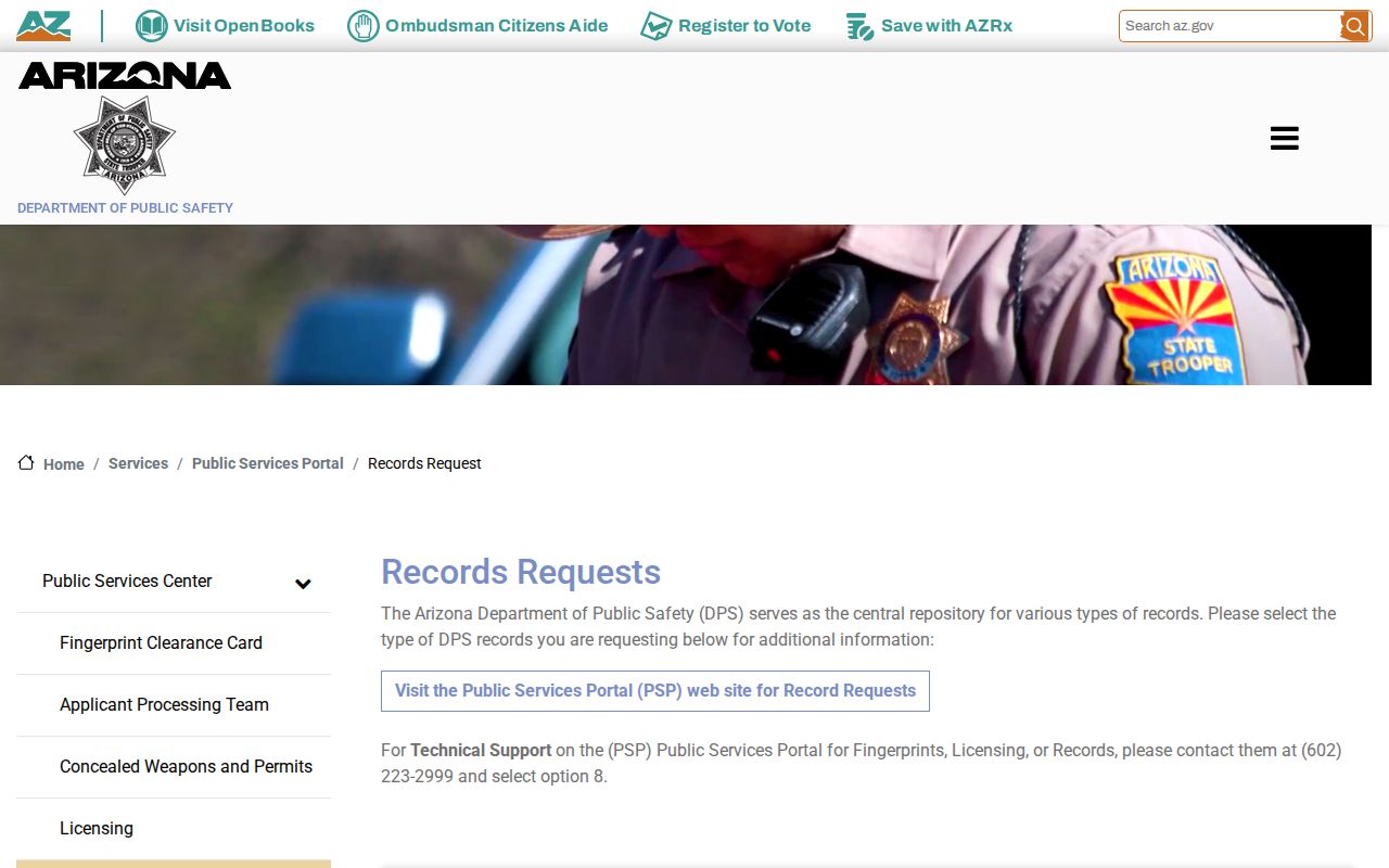 AZDPS public records request options for Navajo County criminal records