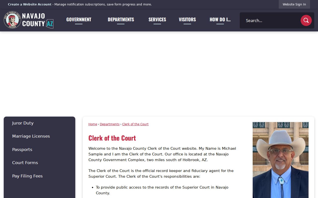 Navajo County Clerk criminal court record access page
