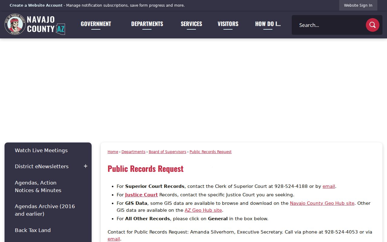 Navajo County criminal records public request routing page