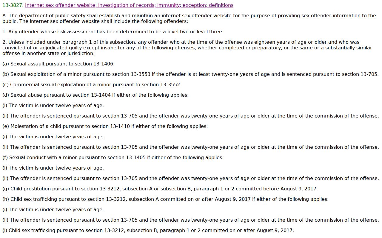 Navajo County sex offender registry law under Arizona internet publication statute