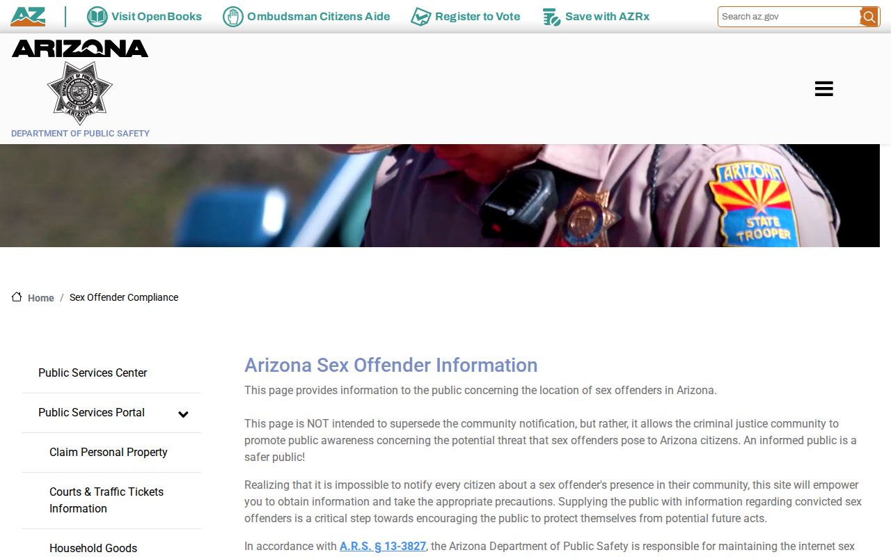 Navajo County sex offender check through Arizona DPS compliance information