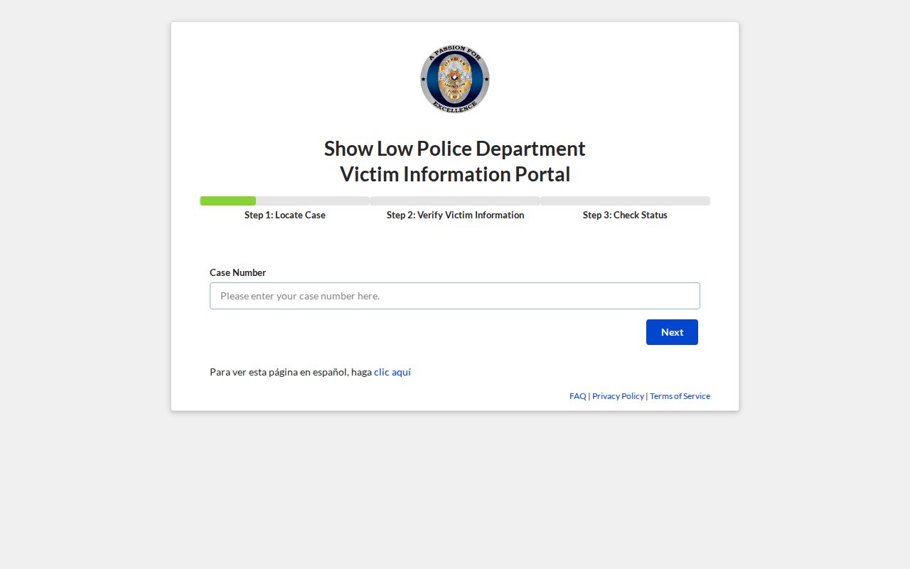 Show Low criminal case status portal for victim information
