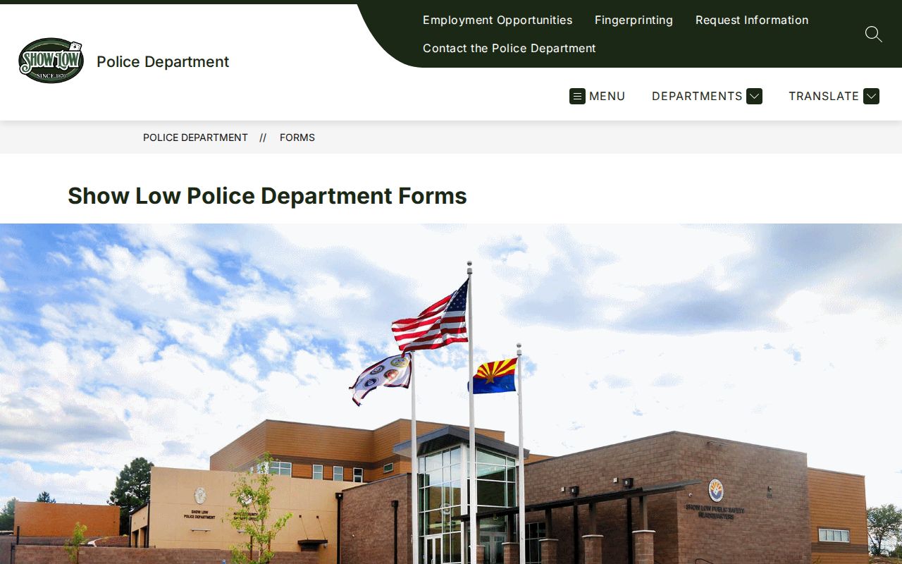 Show Low criminal records forms from the Police Department Records Department