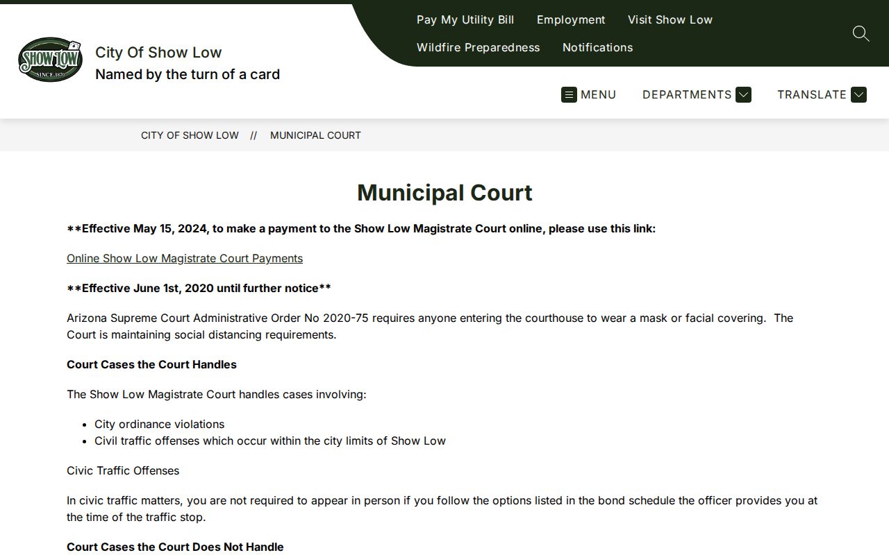 Show Low criminal court records and Municipal Court access options