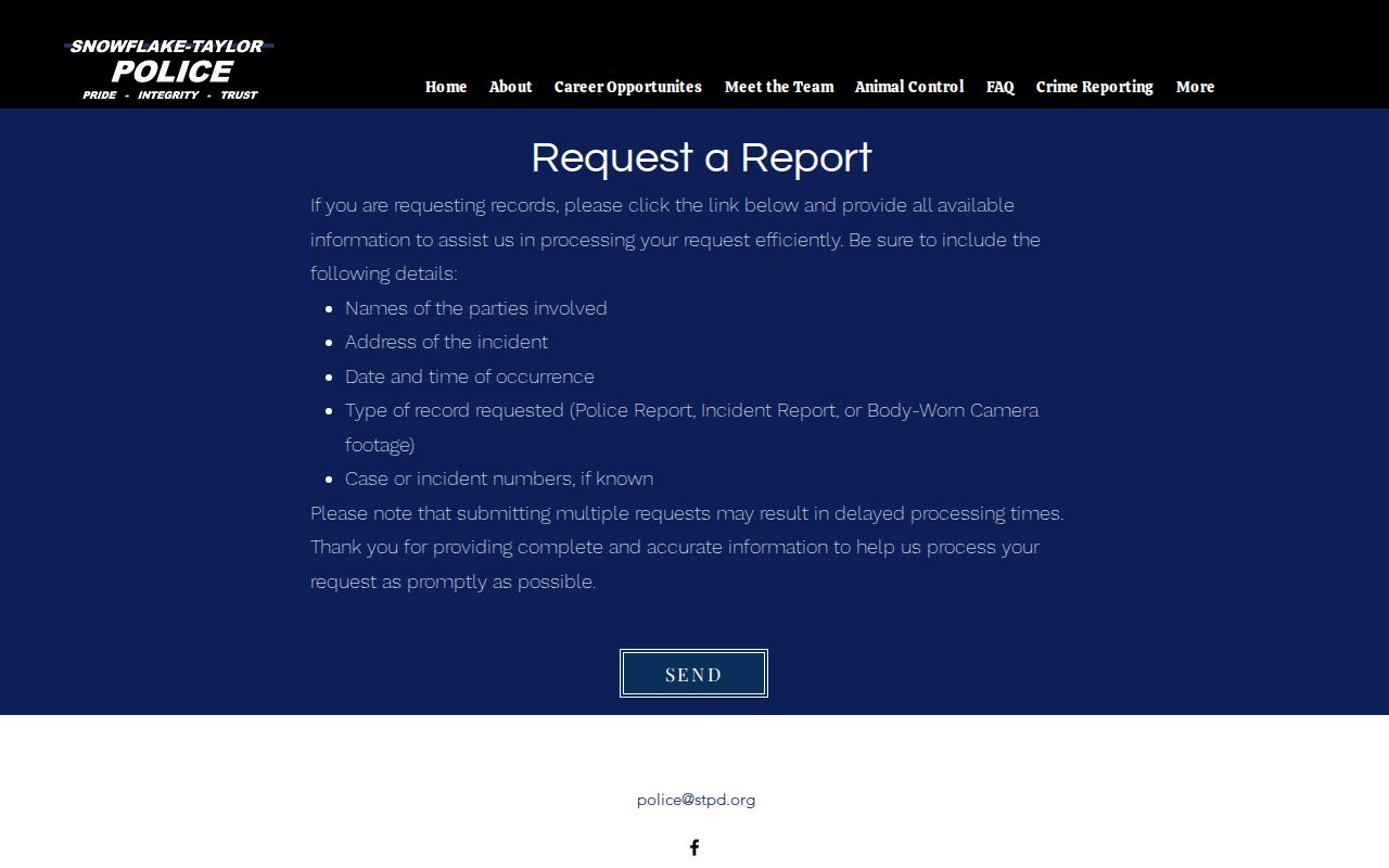 Snowflake Navajo County criminal history police report request instructions